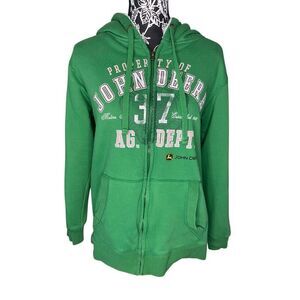 John Deere Green Sherpa Lined Zip Hoodie Graphic Logo Cozy Warm Womens Medium